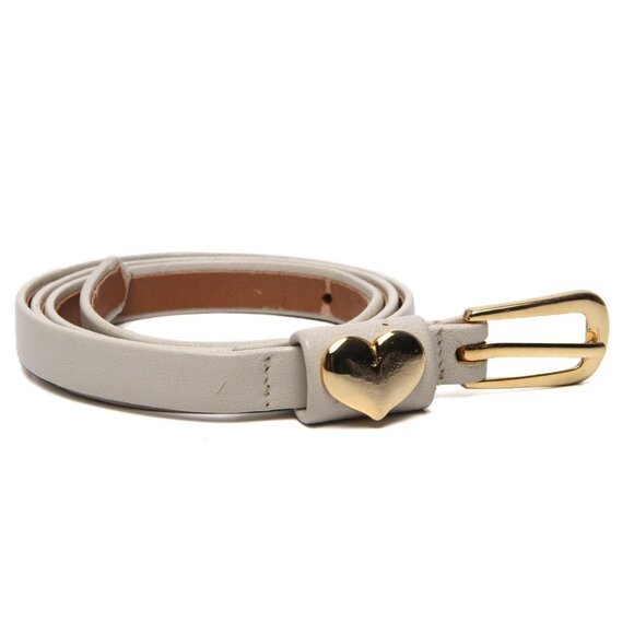 Vintage Beverly Hamburg Skinny Leather Belt  Gold Heart Beige Made in Canada - Picture 5 of 14